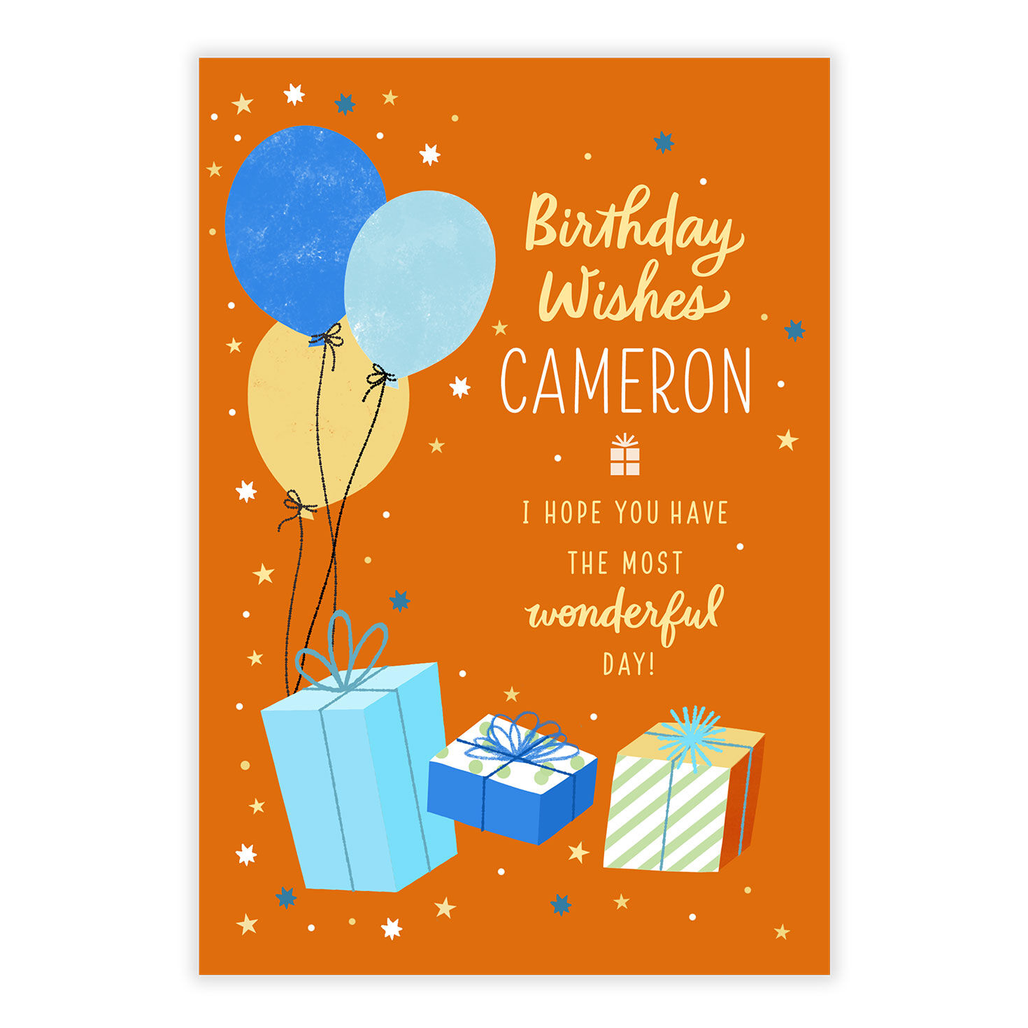 Balloons Gifts on Orange Personalized Birthday Card front image number 2