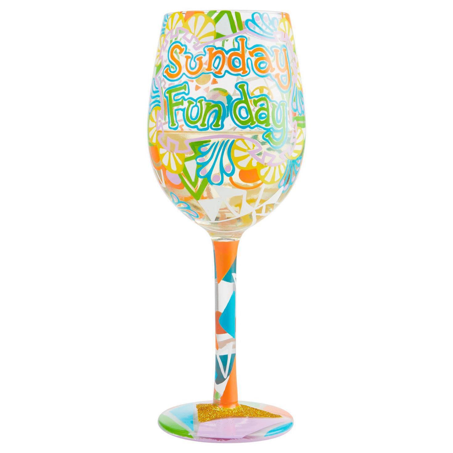 Lolita Sunday Funday Handpainted Wine Glass 15 Oz Wine Glasses