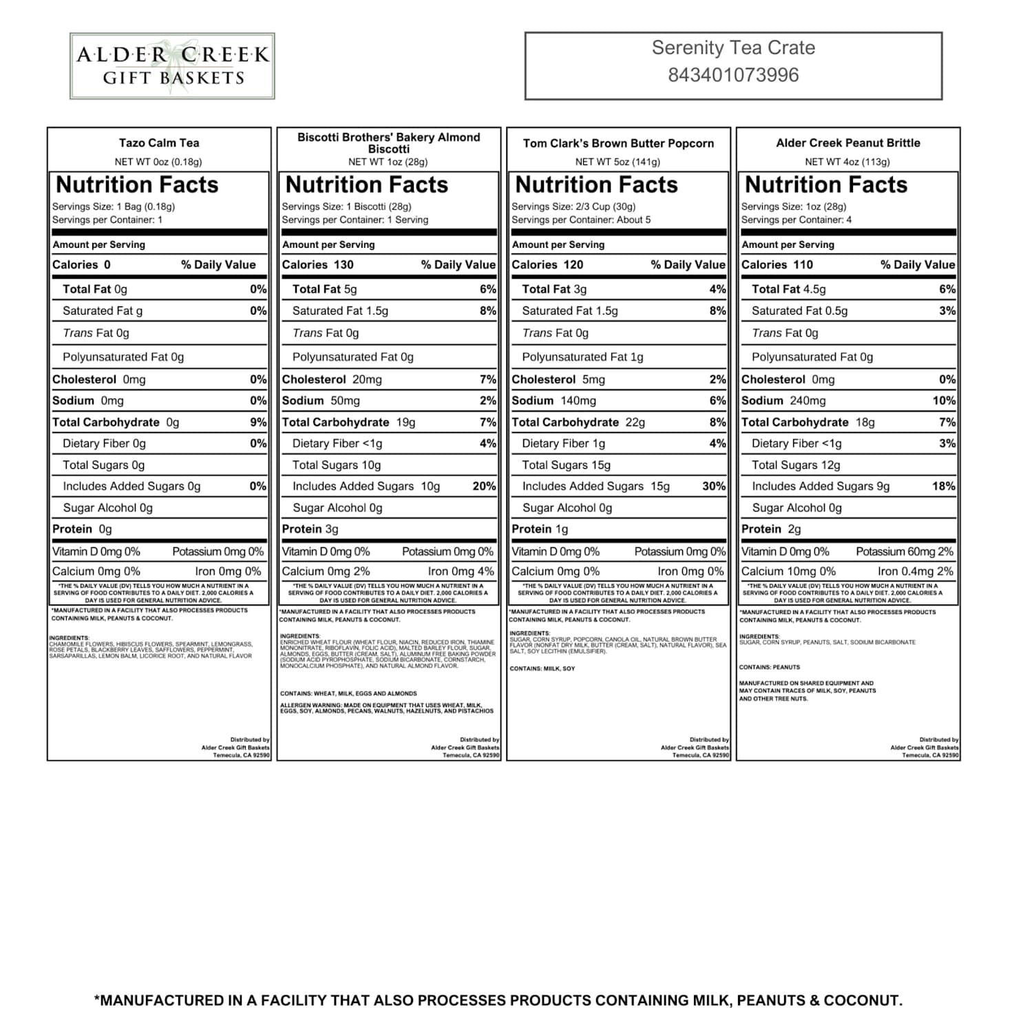 Serenity Tea Crate Gift Basket nutrition image number 4