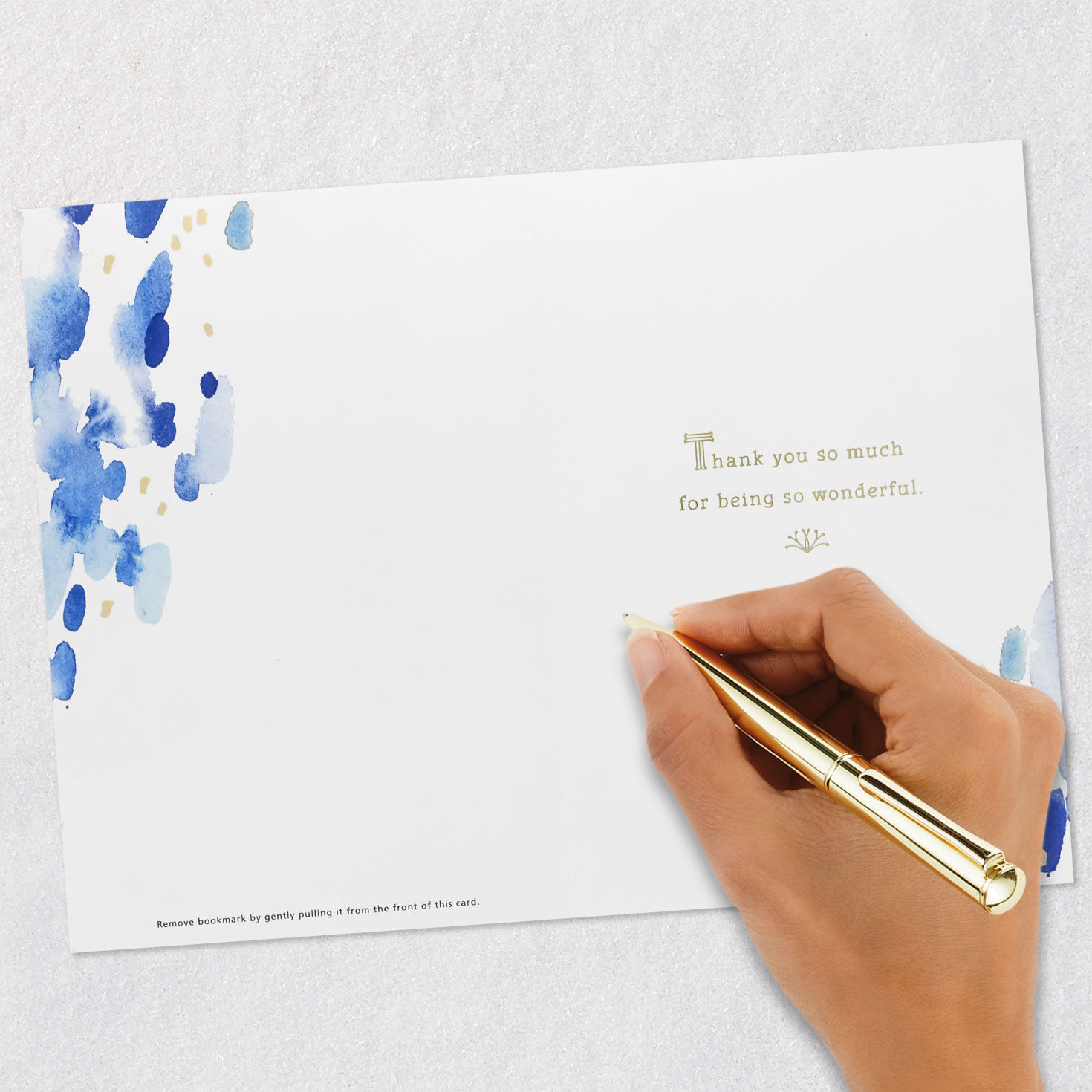 Blue Watercolor Thank You Card and Ribbon Bookmark Signing card image number 7