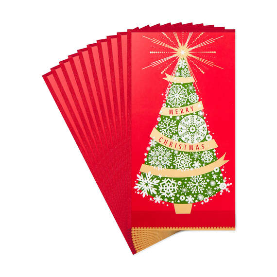 Snowflake Tree on Red Money Holder Christmas Cards, Pack of 10