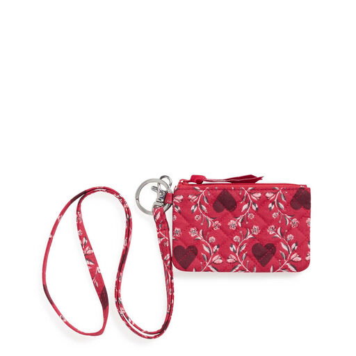 Vera Bradley Zip ID Case and Lanyard in Imperial Hearts Red, 