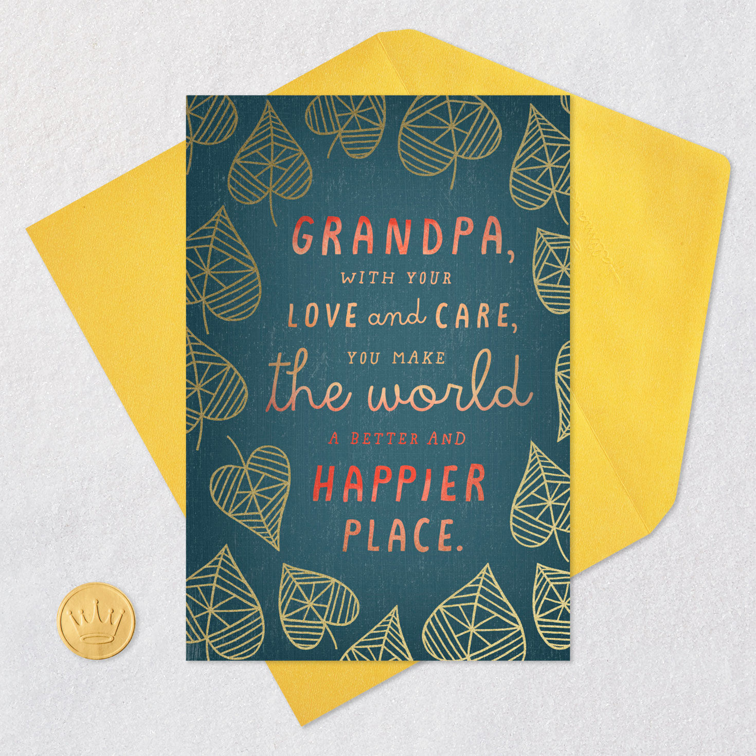 Gold Heart Leaves on Green Grandpa Card Card Front with Envelope and Gold Seal image number 5