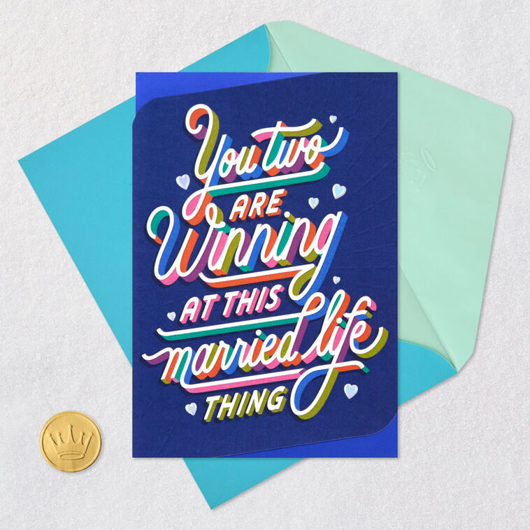 Modern Rainbow Lettering on Navy Anniversary Card Card Front with Envelope and Gold Seal image number 6