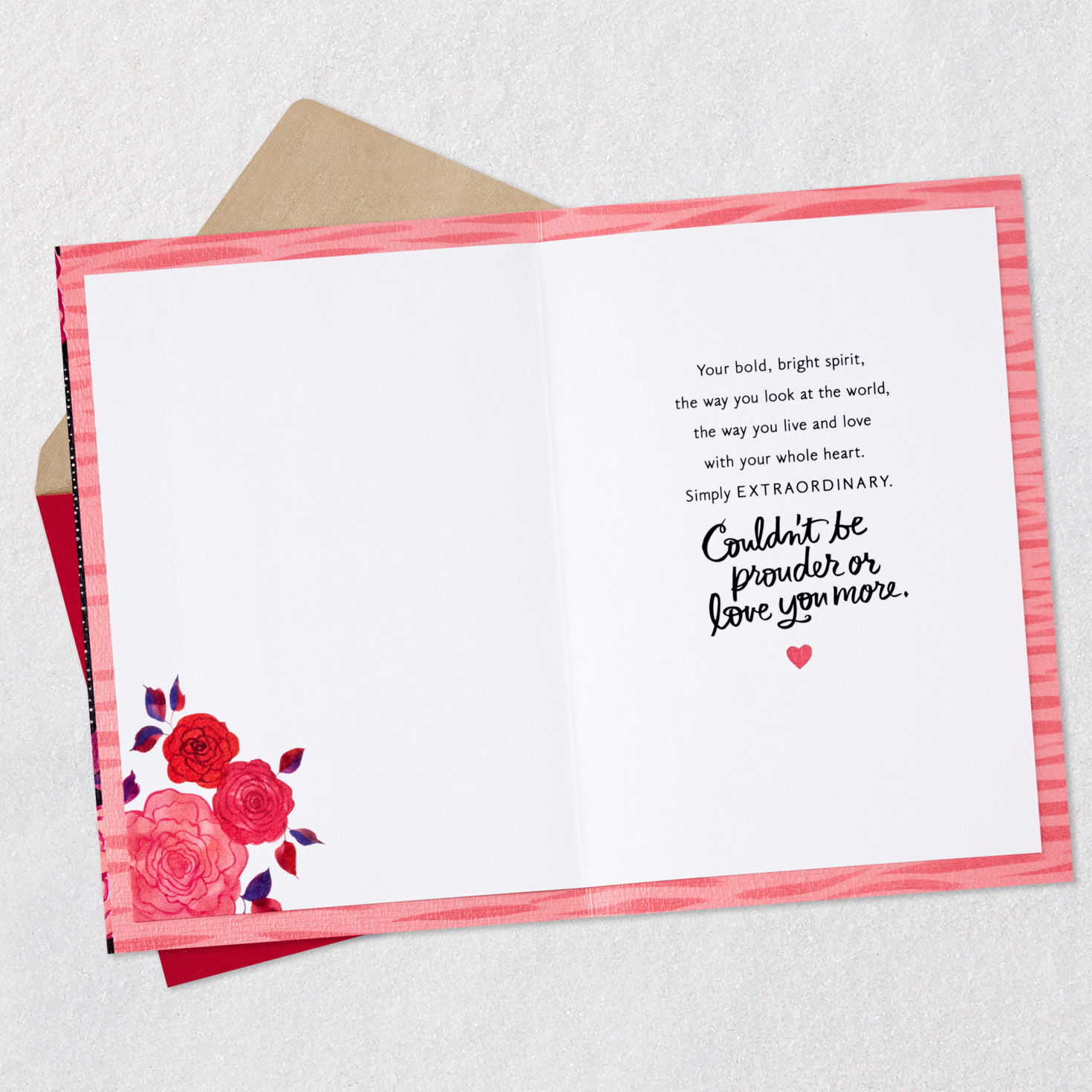 Roses and Hearts Daughter Valentine's Day Card Open card with envelope image number 3