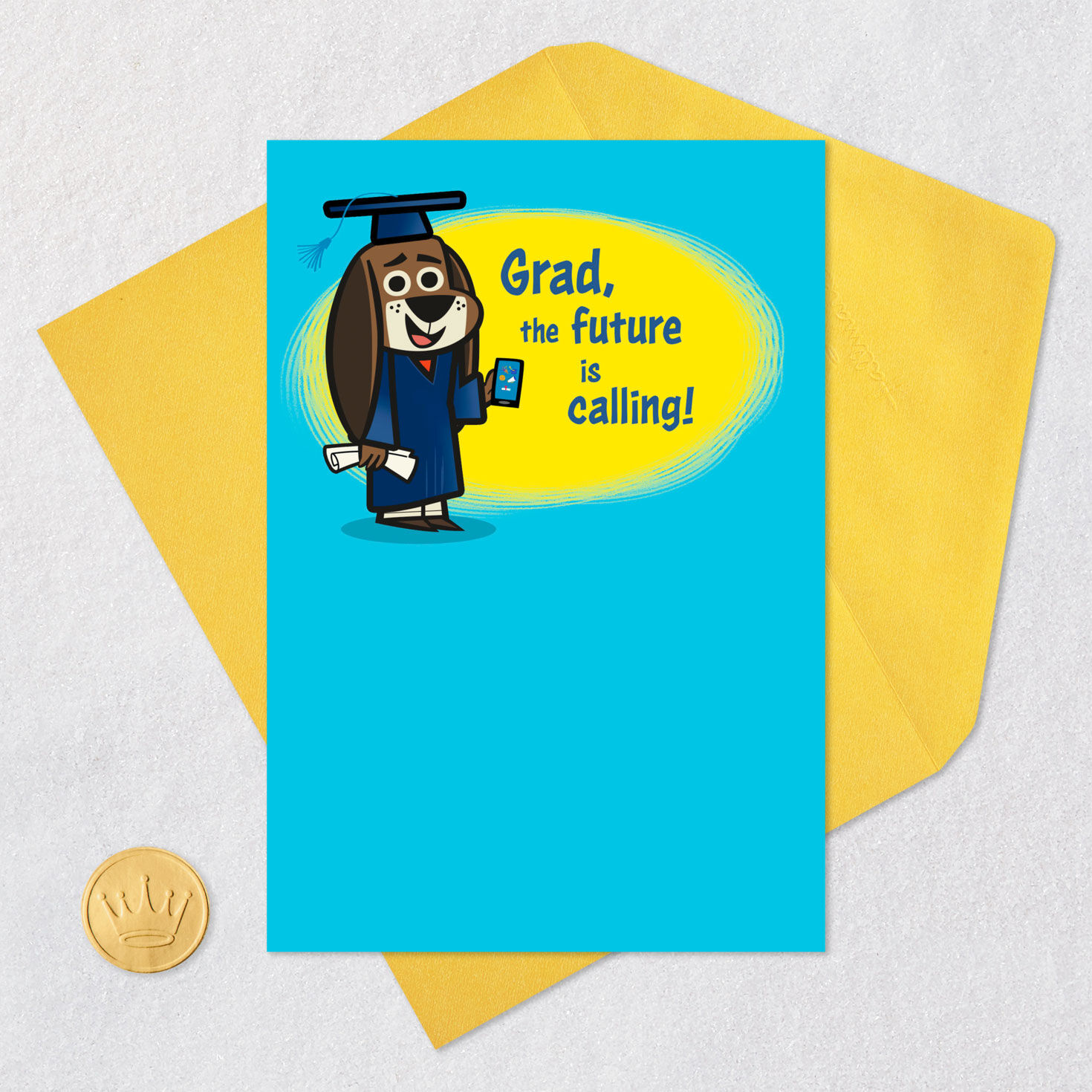 Cartoon Dog with Smartphone Graduation Card Card Front with Envelope and Gold Seal image number 5