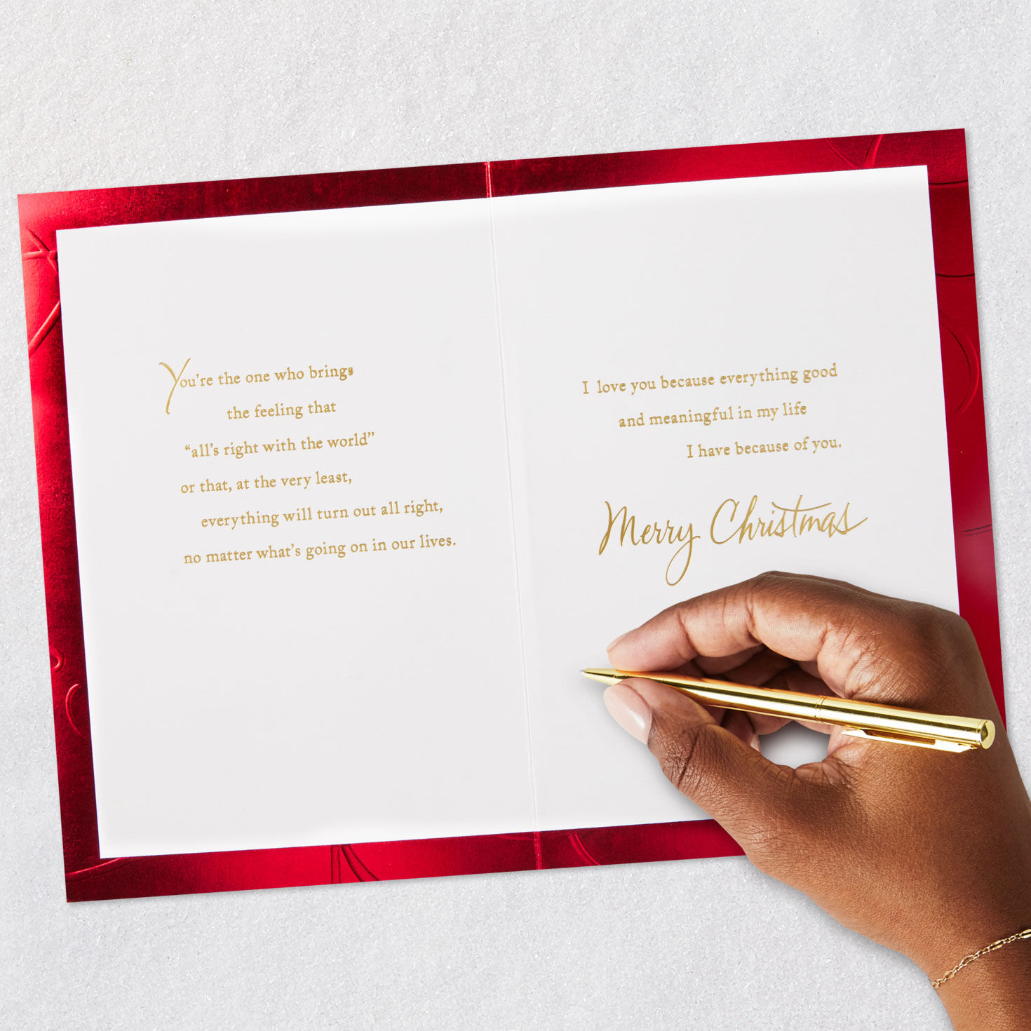 Gold and Red Poinsettias Romantic Christmas Card Signing card image number 8