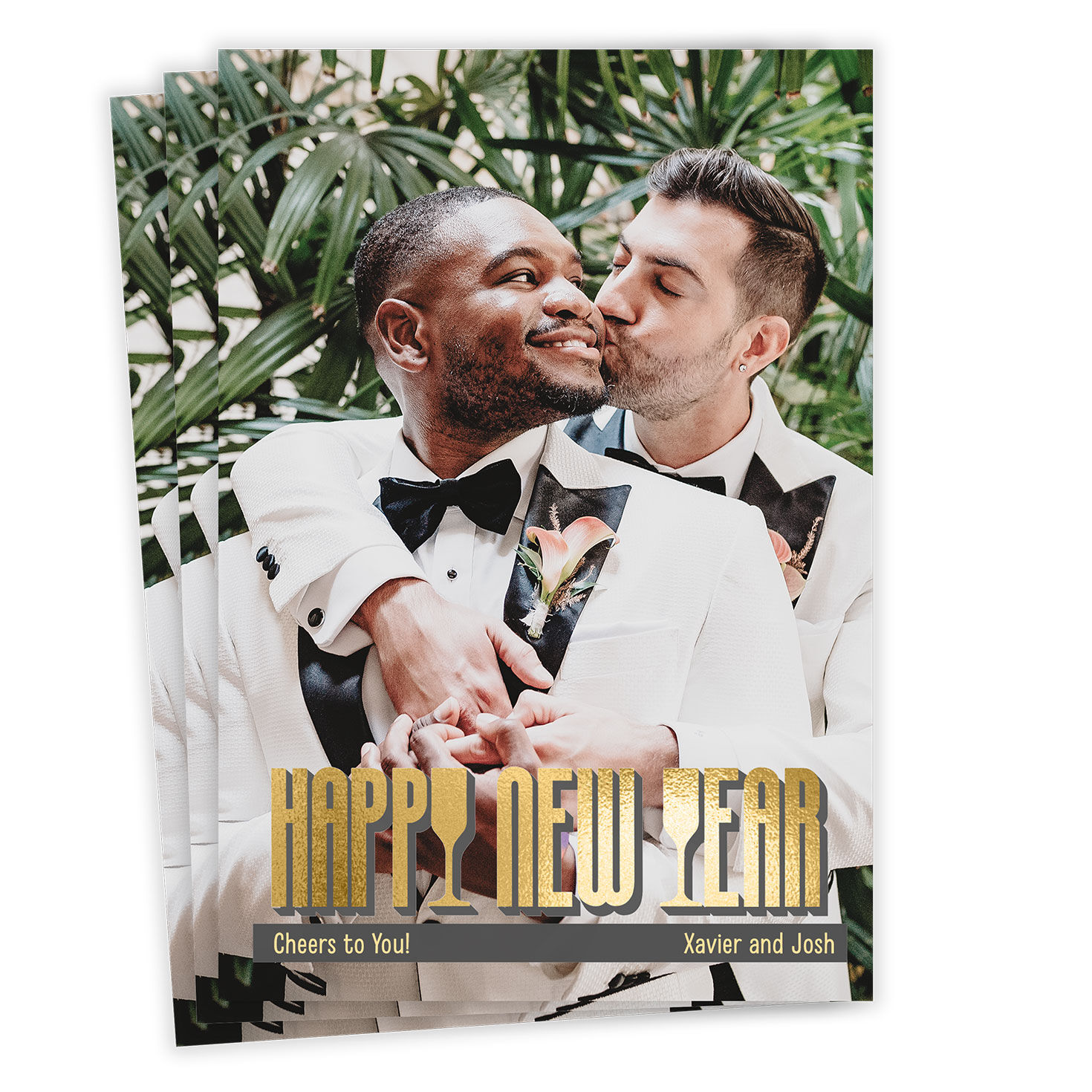Gold Cheers Flat New Year Photo Card