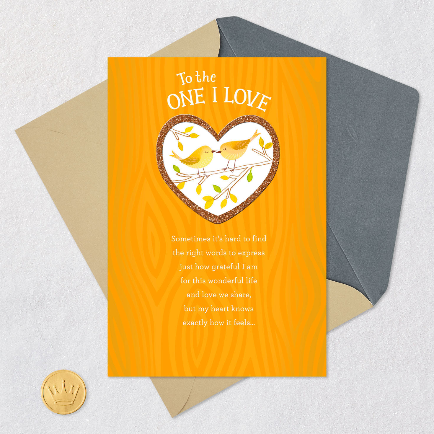 Yellow Love Birds Religious Romantic Thanksgiving Card Card Front with Envelope and Gold Seal image number 6