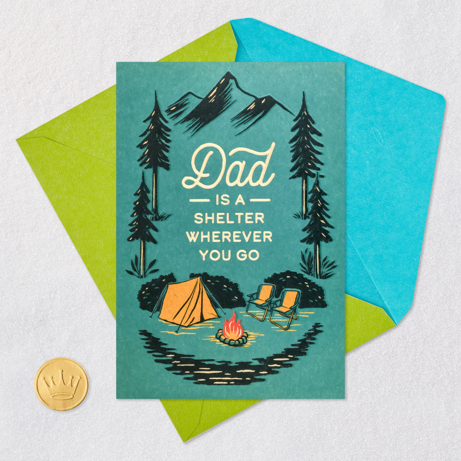 Mountain Campsite Scene Dad Father's Day Card Card Front with Envelope and Gold Seal image number 6