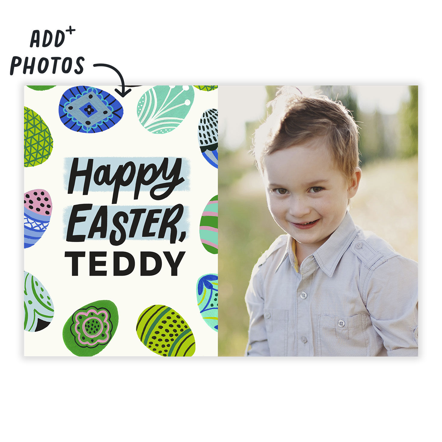 Personalized Colorful Eggs Happy Easter Photo Card  image number 2