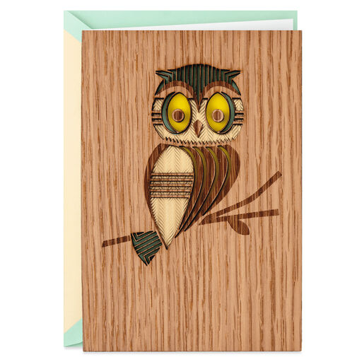 Wooden Horned Owl Blank Card, 