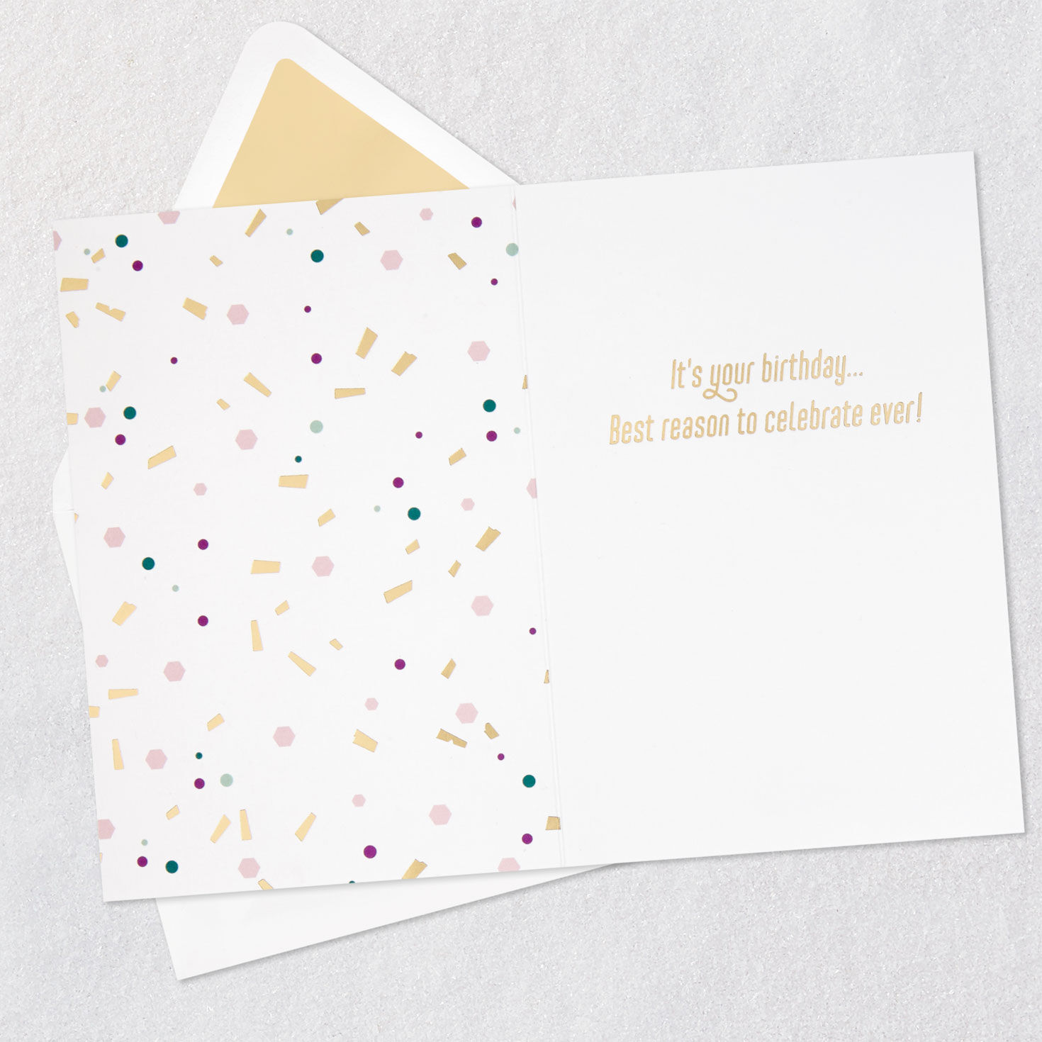Pink and Gold Sparkly Party Headband Birthday Card Open card with envelope image number 3