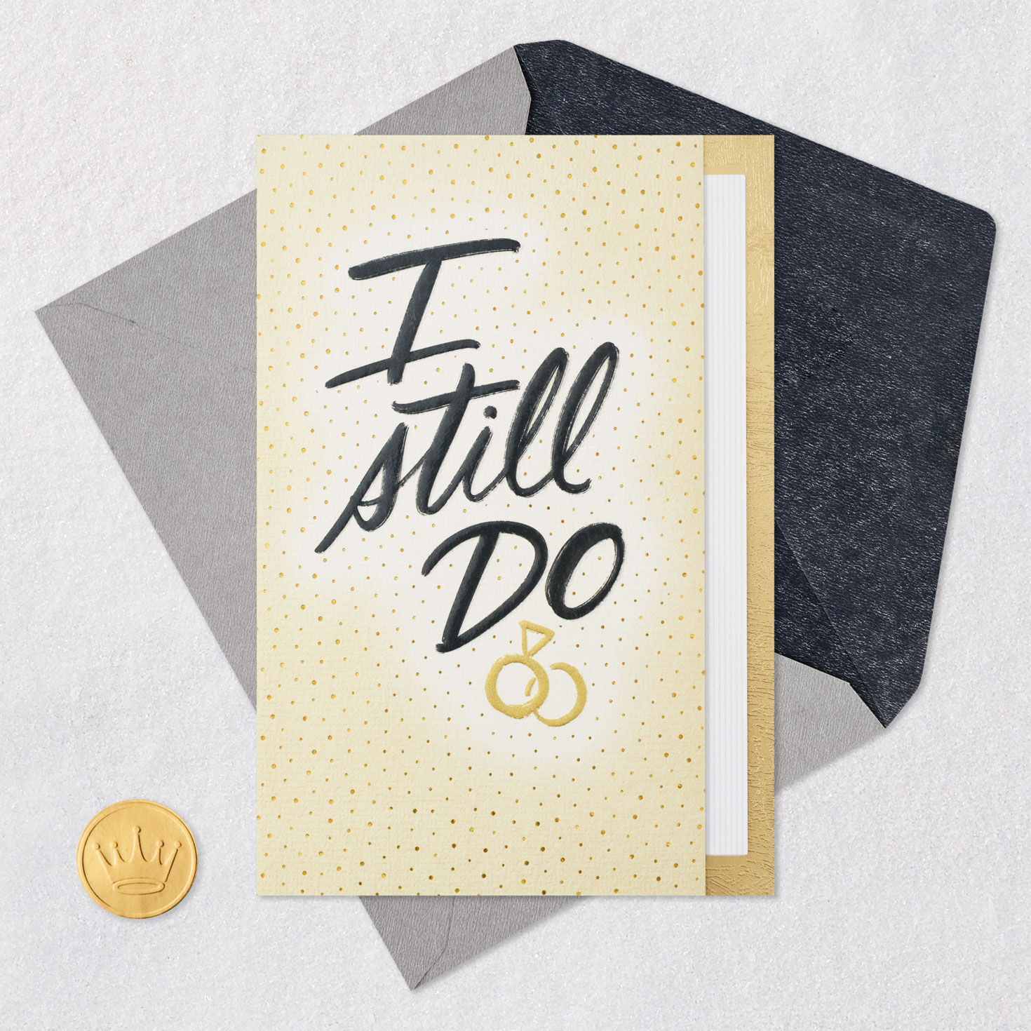 Ivory and Gold Rings Anniversary Card for Spouse Card Front with Envelope and Gold Seal image number 6