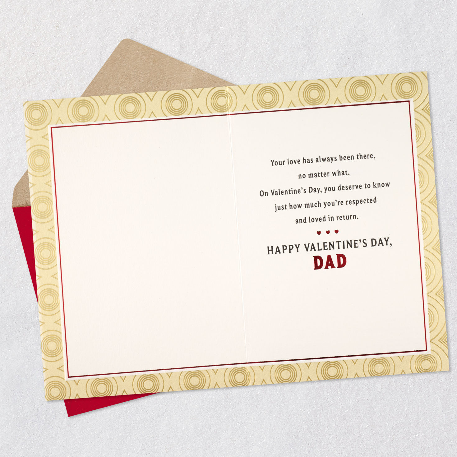 Red Heart on Gold Dad Valentine's Day Card Open card with envelope image number 3