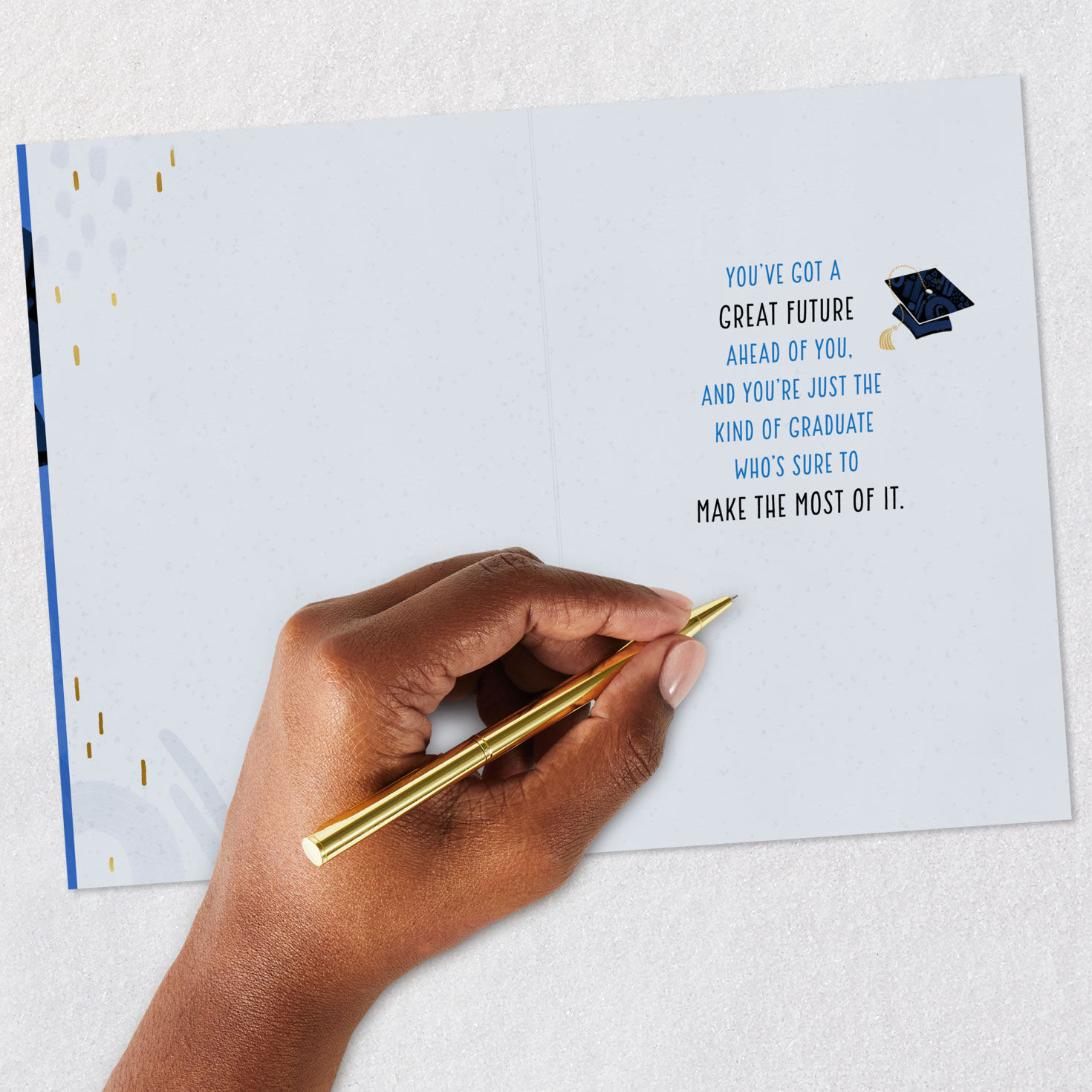 Grad Cap Blue and Silver Graduation Card for Him Signing card image number 6
