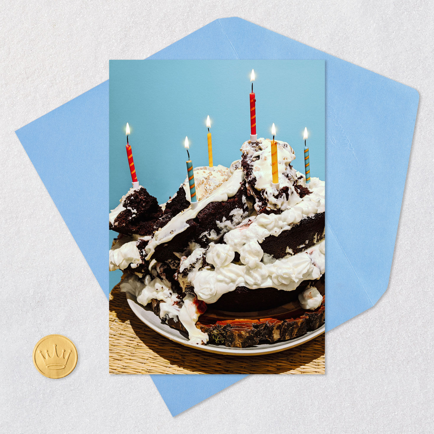 Smashed Cake Funny Birthday Card Card Front with Envelope and Gold Seal image number 5