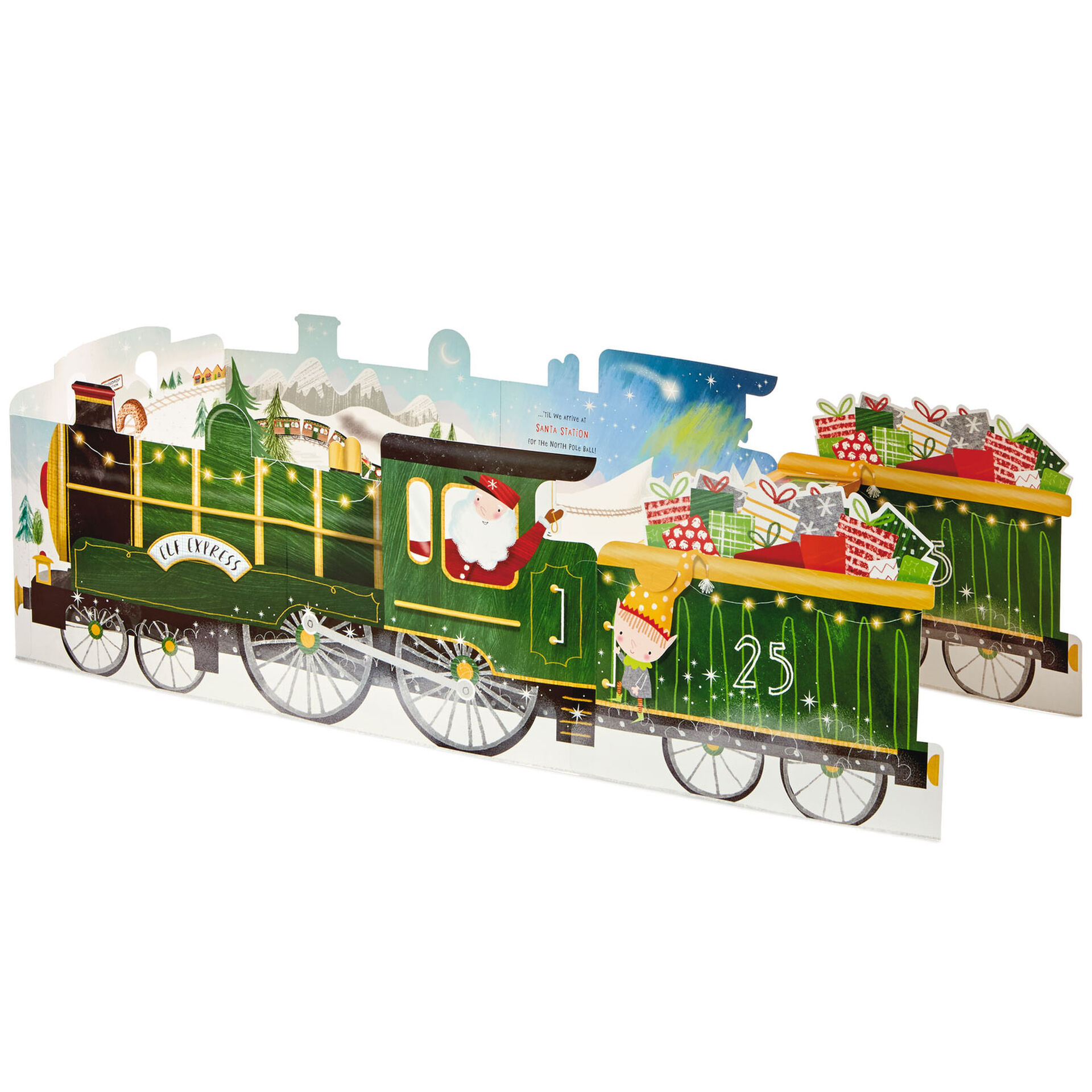 Giant Train Play Scene Christmas Card With Kids Activities Greeting