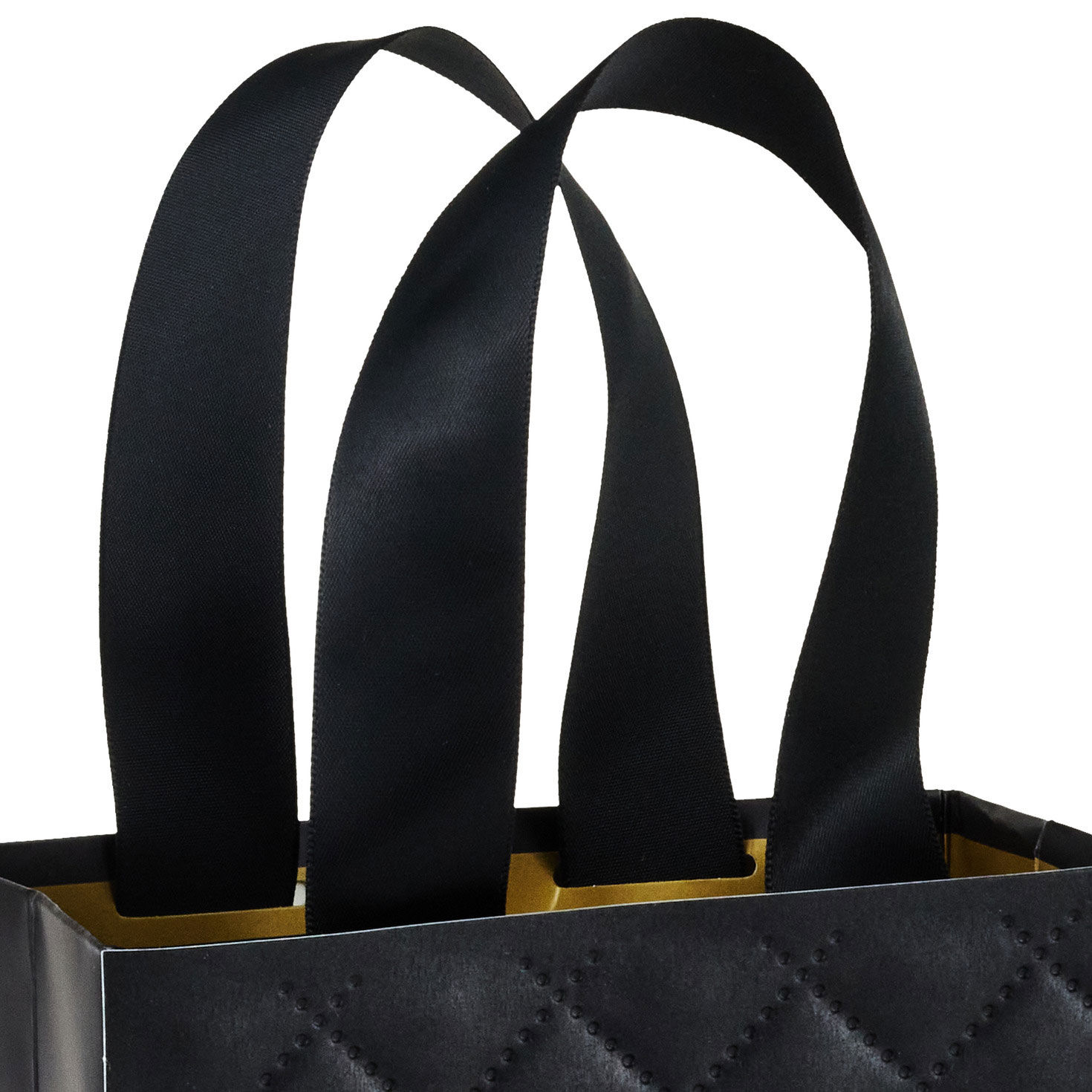 Gold Bow on Quilted Black Small Gift Bag Handle Detail image number 4