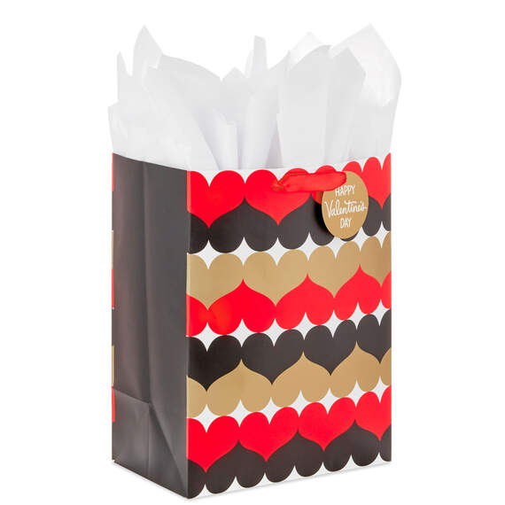 17" Rows of Hearts Extra-Deep Valentine's Day Gift Bag With Tissue Paper