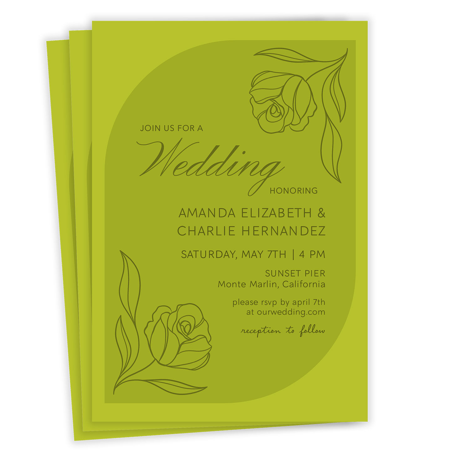 Green Simply Floral Flat Wedding Invitation