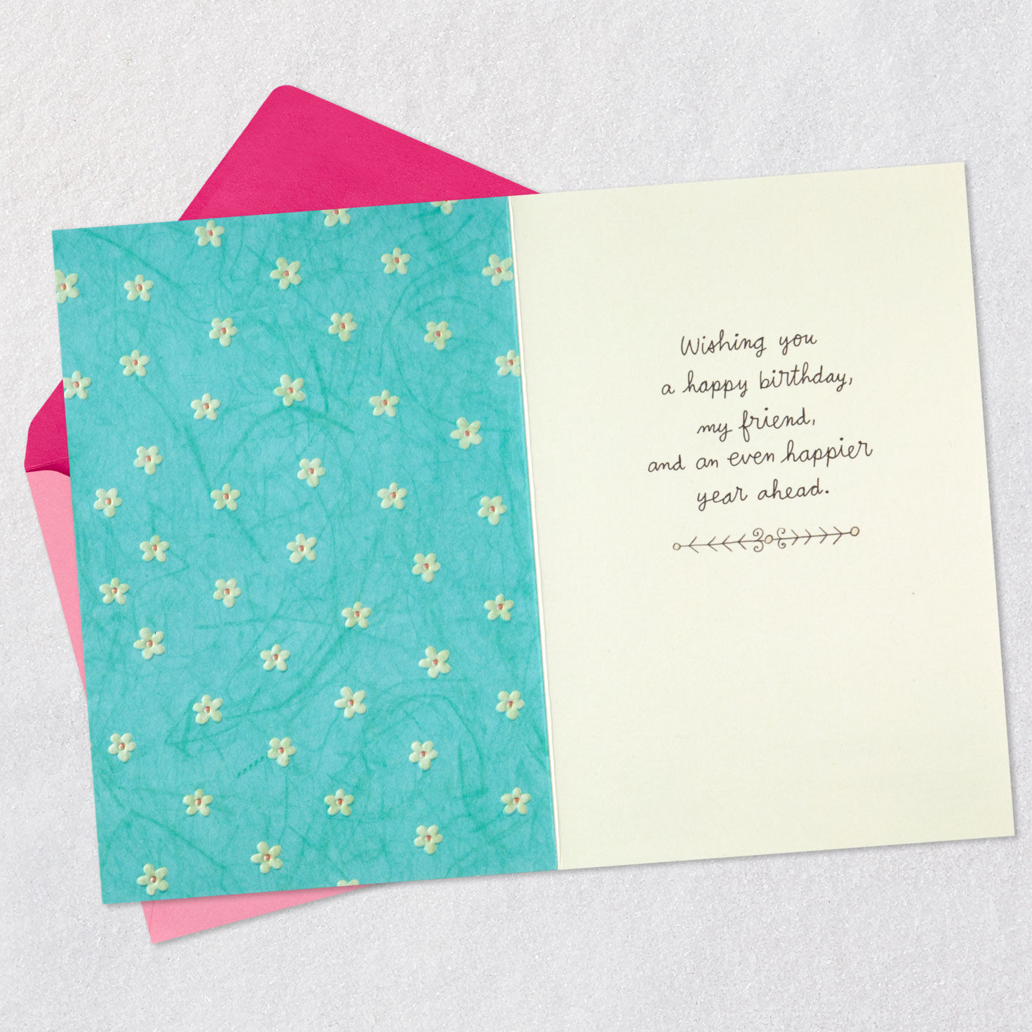 Daisy Flowers on Aqua and Pink Birthday Card Open card with envelope image number 3