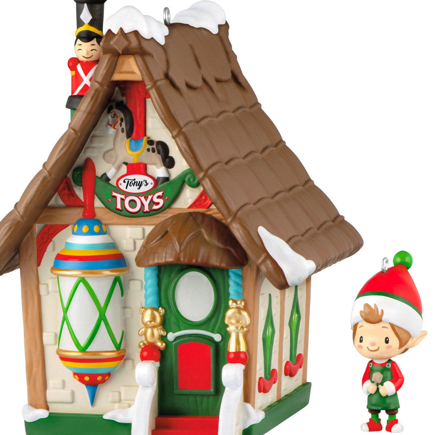 Tony's Toys Shop and Elf Keepsake Ornaments closeup view image number 5