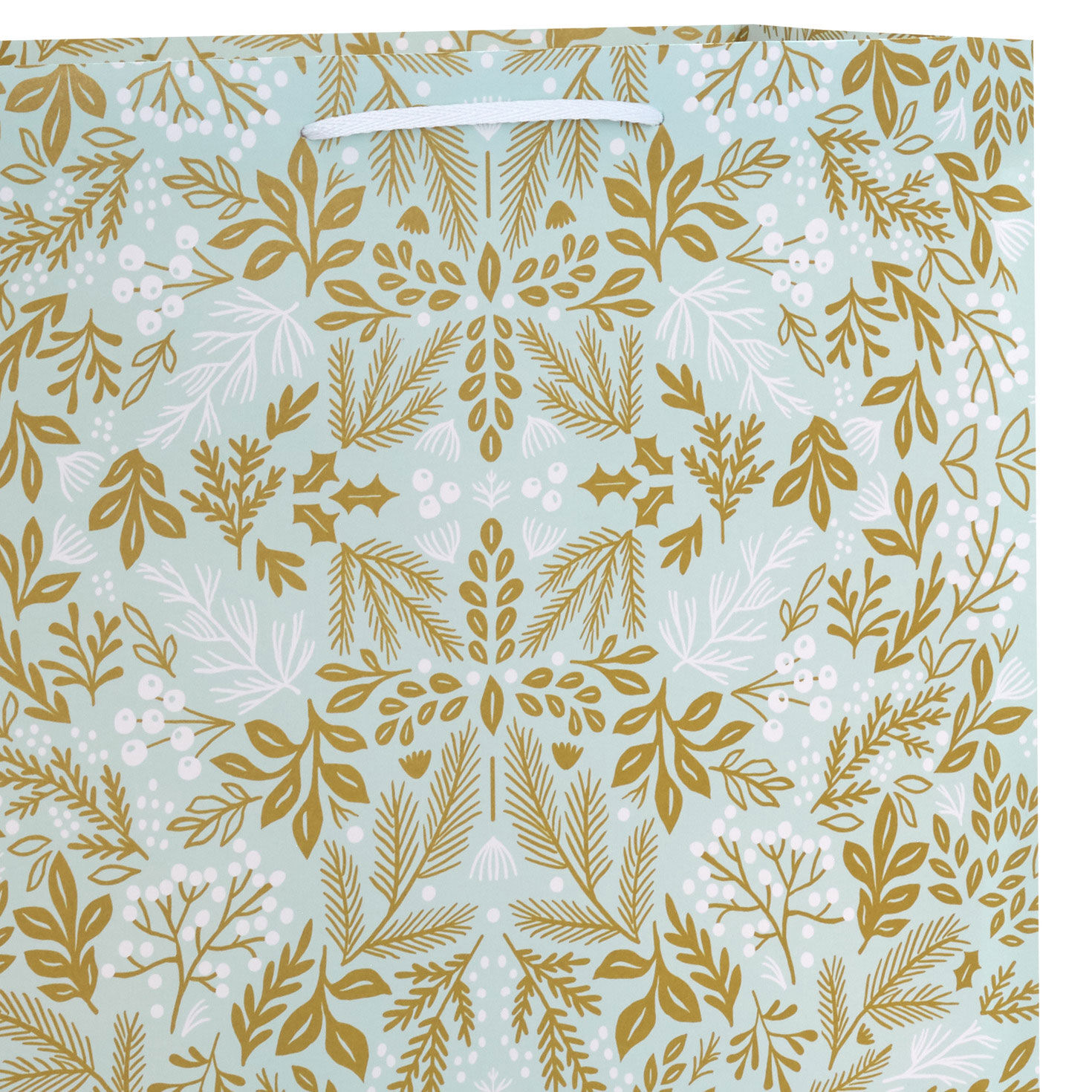 Gold Floral on Light Blue Jumbo Christmas Gift Bag Handle Detail image number 4