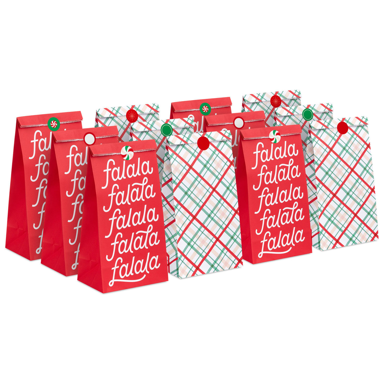 Plaid/Fa La La Christmas Goodie Bags With Stickers stacked in rows image number 4