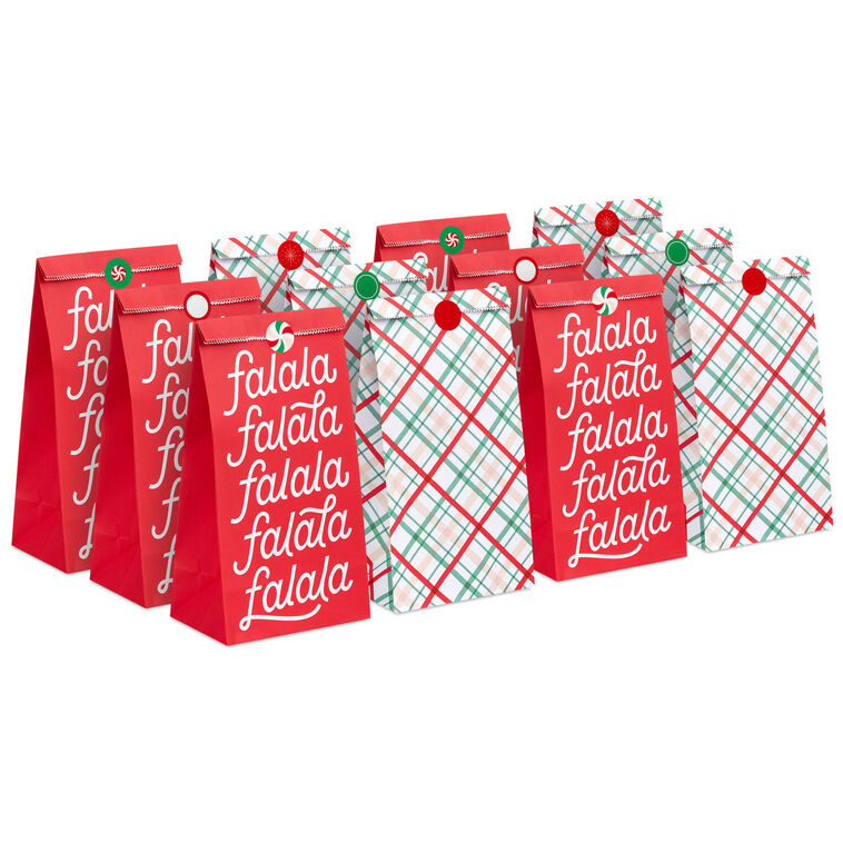Plaid/Fa La La Christmas Goodie Bags With Stickers stacked in rows image number 4