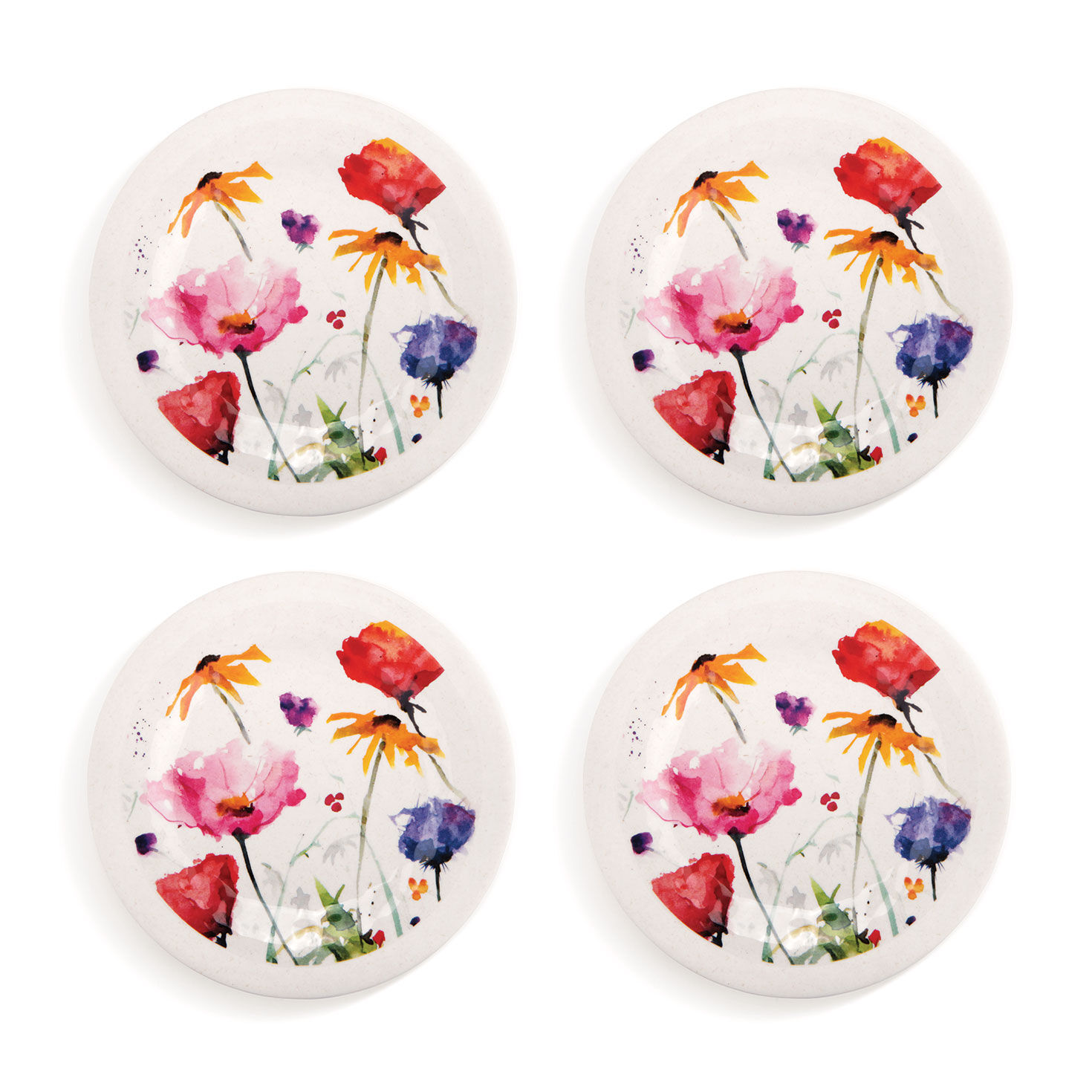 Demdaco Wildflowers Melamine Appetizer Plates, Set of 4, , large image number 1