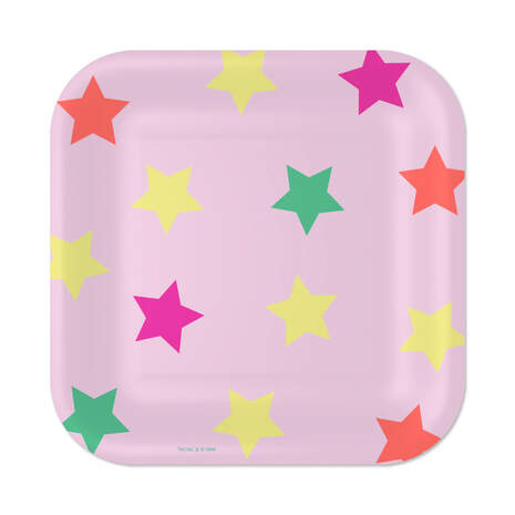 Colorful Stars on Pink Square Dessert Plates, Set of 8, , large