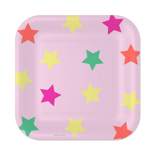 Colorful Stars on Pink Square Dessert Plates, Set of 8, 