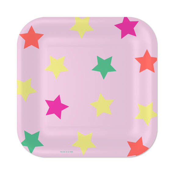 Colorful Stars on Pink Square Dessert Plates, Set of 8
