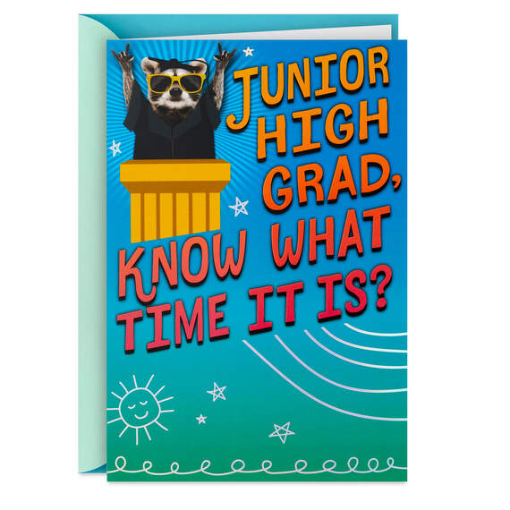 Raccoon Grad in Sunglasses Junior High Graduation Card, , large image number 1