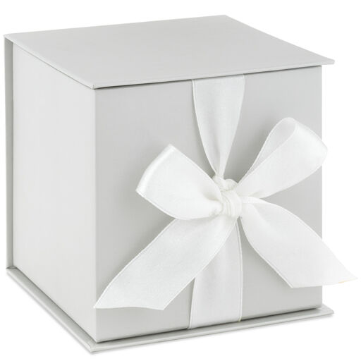 4.3" Small Pearl Gray Gift Box With Shredded Paper Filler, 