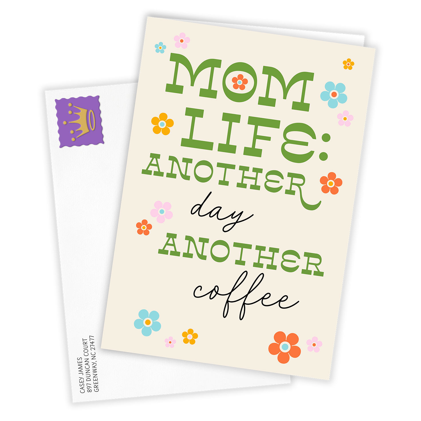 Retro Letters Flowers Personalized Mother's Day Card Card Front with Envelope image number 2