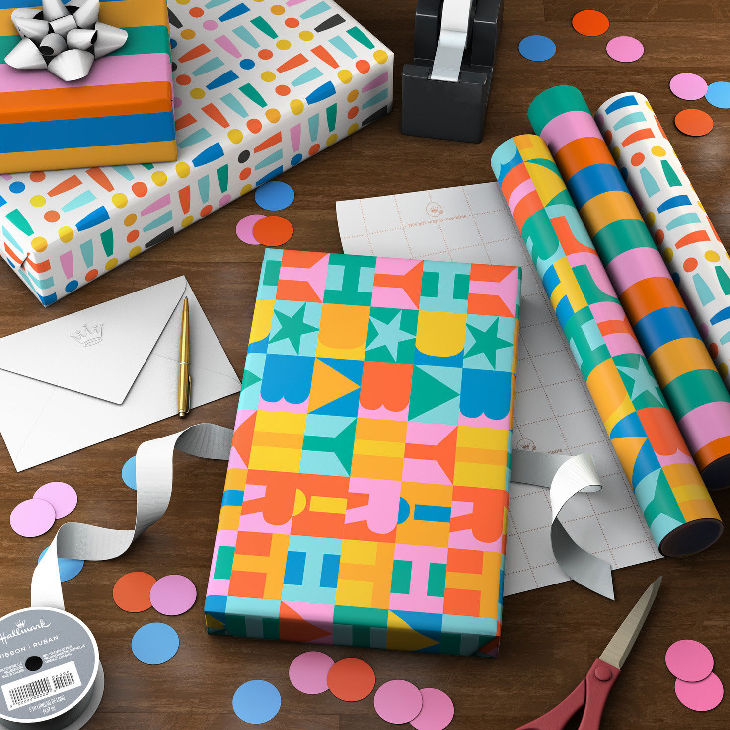 Mini Pack Wrapping Bright and Bold 3-Pack Assorted Wrapping Paper Mini Roll Bundle, 45 sq ...