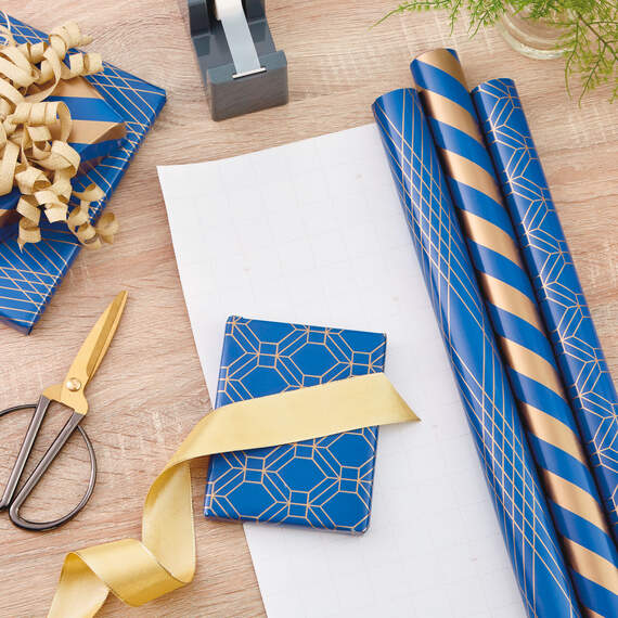 Navy and Gold 3-Pack Wrapping Paper, 105 sq. ft. total, , large image number 3