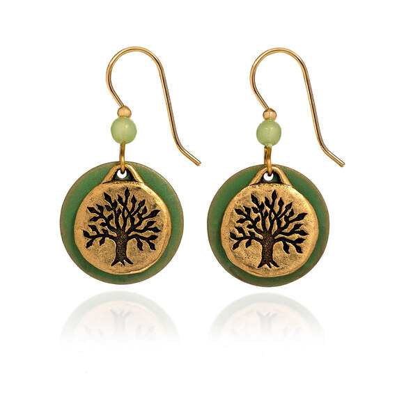 Silver Forest Tree of Life Green and Gold Metal Drop Earrings, , large image number 1