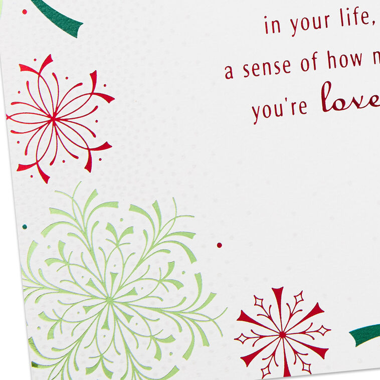 Modern Red and Green Snowflakes Christmas Card Card Front Detail image number 4