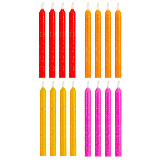 Warm Hues With Glitter Birthday Candles, Set of 16, Warm