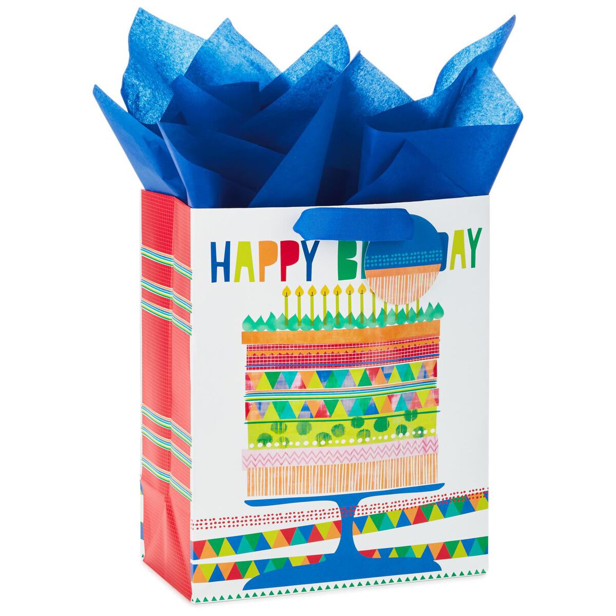 Happy Birthday Cake Large Gift Bag With Tag and Tissue, 13" Gift Bags
