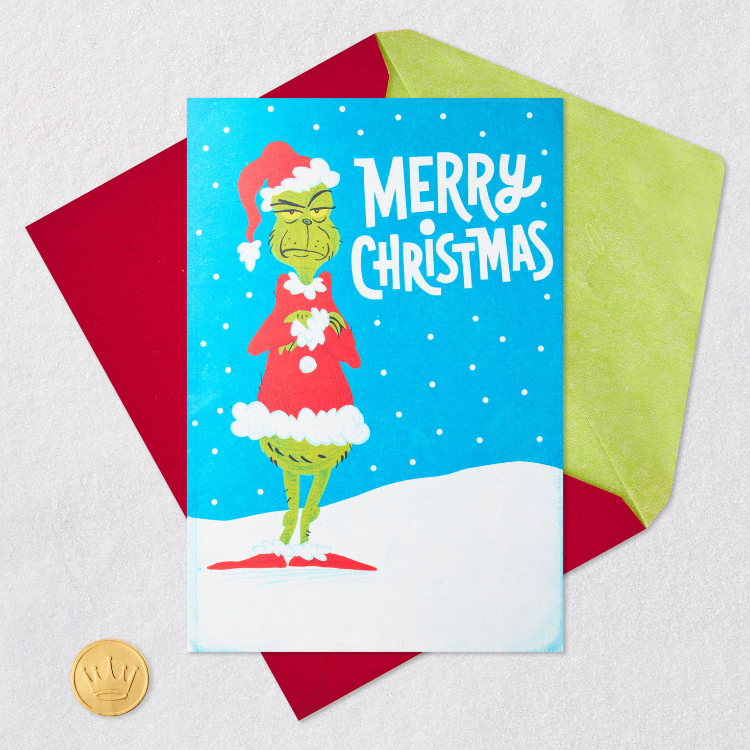 Grinch on Blue Musical Pop-Up Christmas Card Card with envelope and Seal image number 5