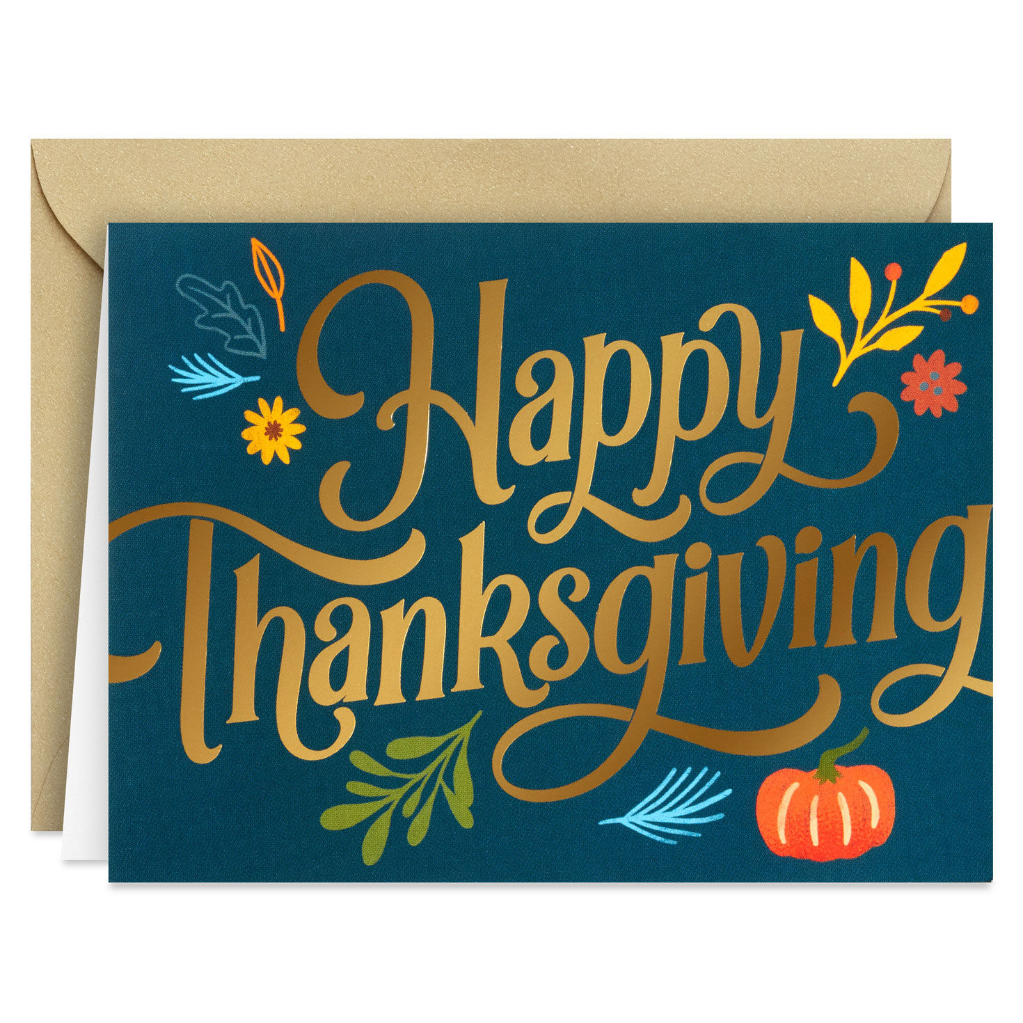 Fall Leaves Gold and Green Thanksgiving Notes Pack Card Front with Envelope  image number 2