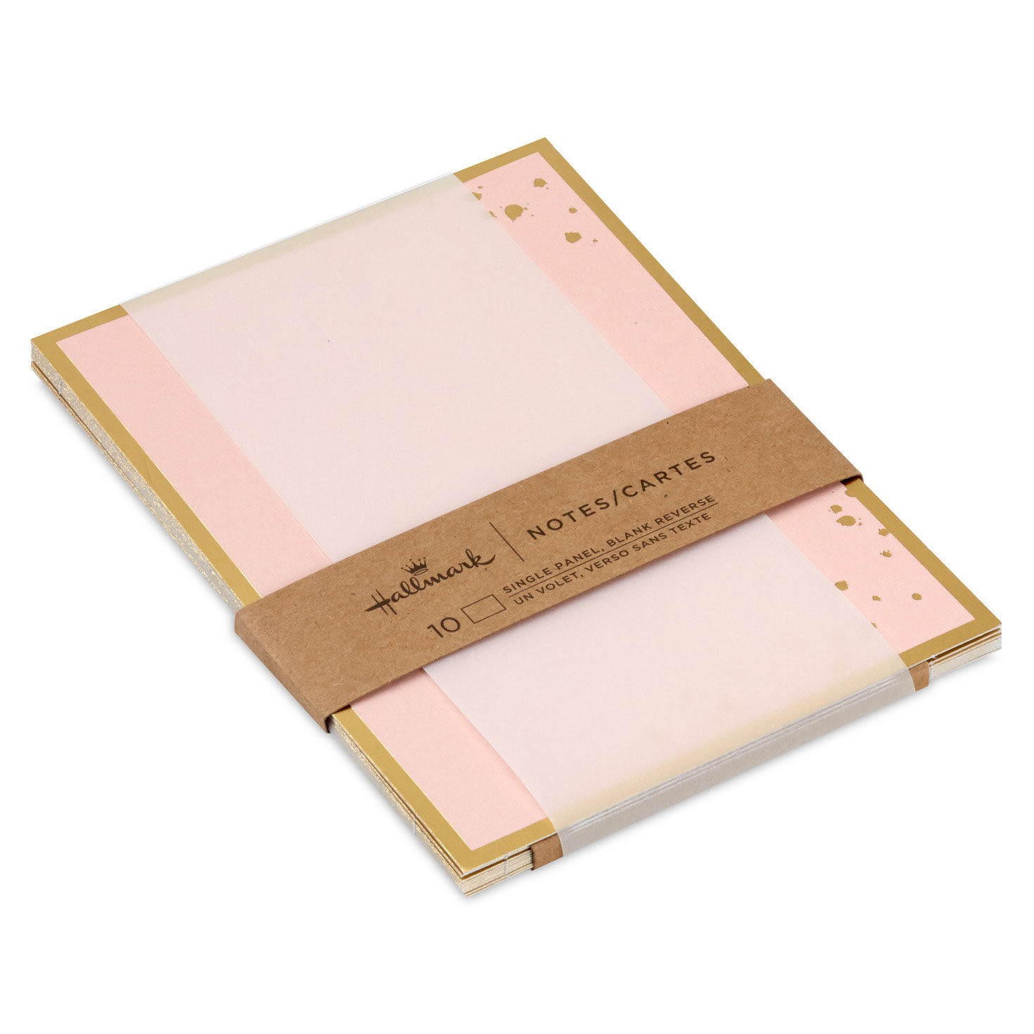 Gold-Framed Pink Flat Blank Note Cards, Pack of 10