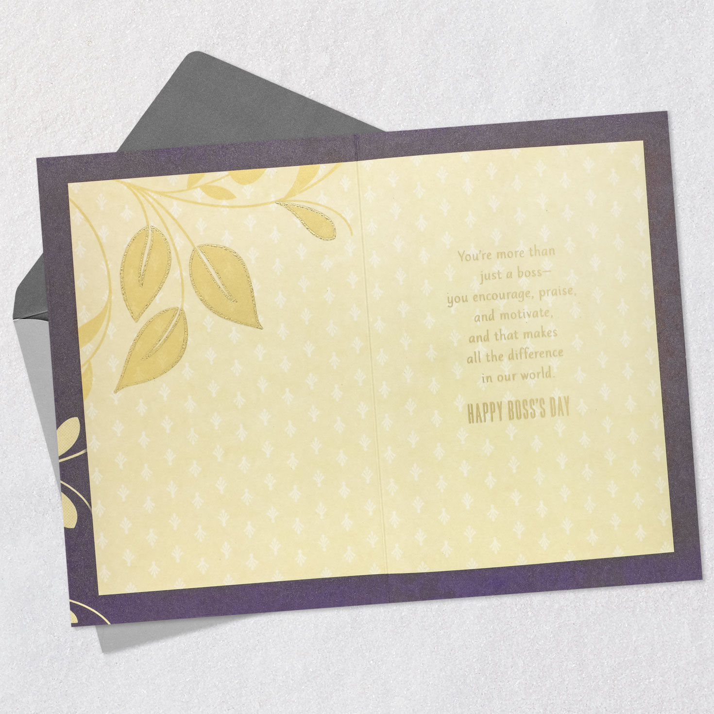 Leaves on Blue Boss's Day Card From All Open card with envelope image number 3