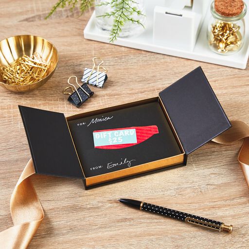 Black Gift Card Holder Box With Gold Ribbon Bow, 