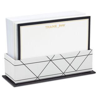 Black and Gold Blank Flat Note Cards in Caddy, Pack of 40