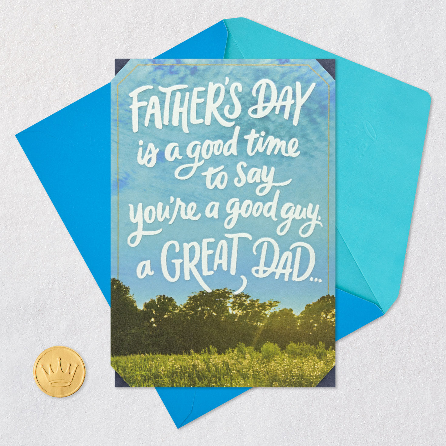 Green Field and Blue Sky Father's Day Card Card Front with Envelope and Gold Seal image number 5